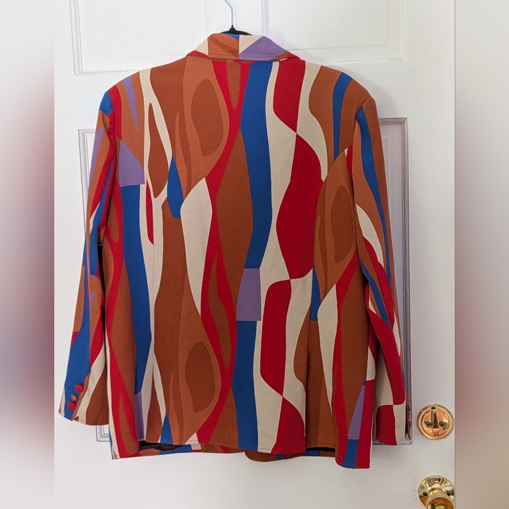 Hosbjerg Greta Adele Blazer Size L Red Blue Geometric Print Statement Jacket - Picture 6 of 7
